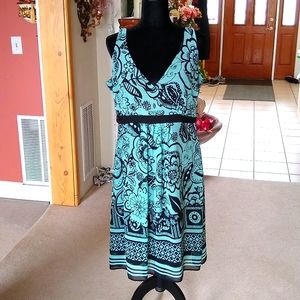Floral pattern black and light blue dress by believe. Size 14.